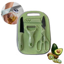 Kit Cozinha Completo 4 Peças – Faca + Tesoura + Tábua + Descascador em Aço Inox
