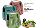 Kit Cozinha Completo 4 Peças – Faca + Tesoura + Tábua + Descascador em Aço Inox