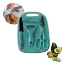 Kit Cozinha Completo 4 Peças – Faca + Tesoura + Tábua + Descascador em Aço Inox